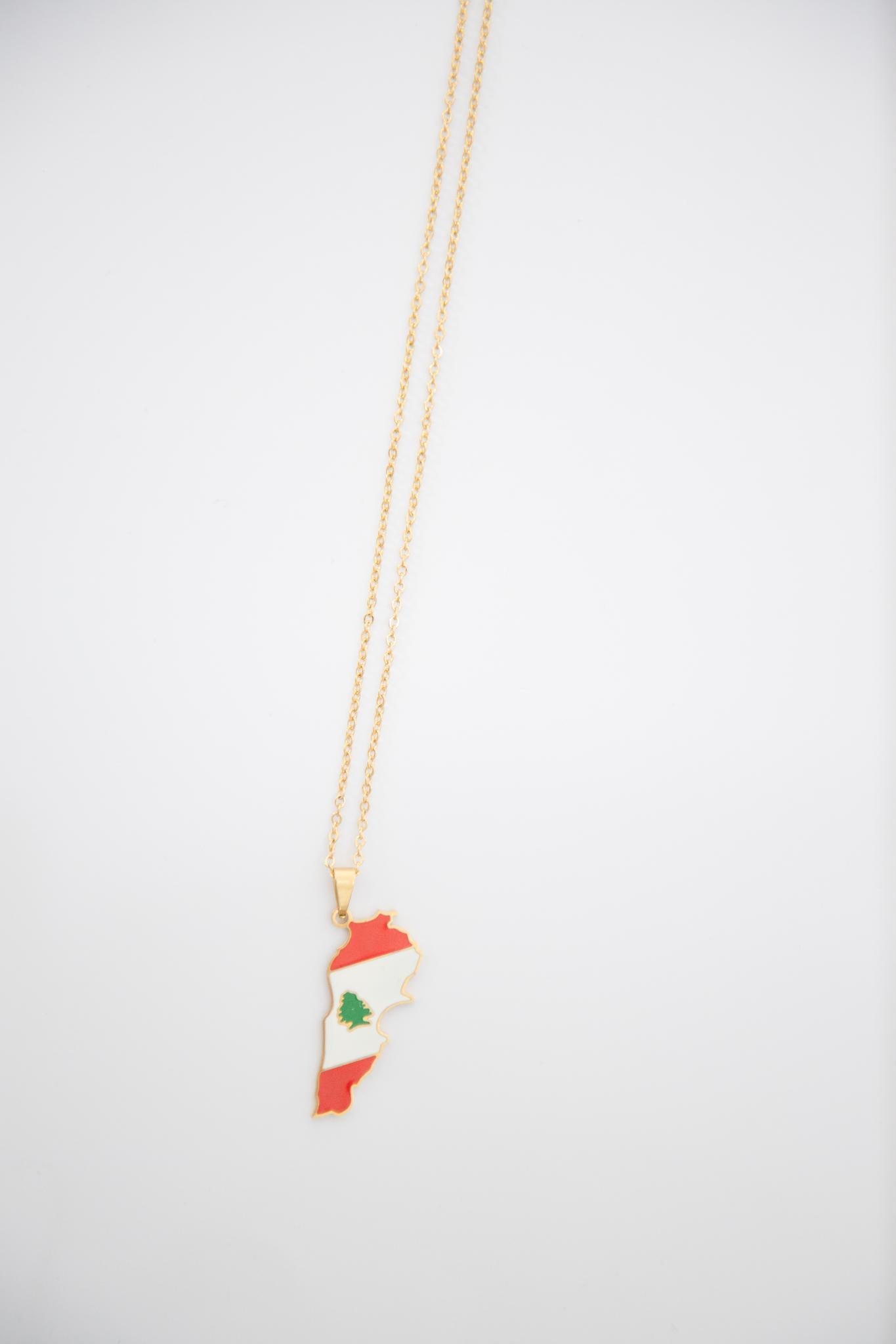 Lebanon Flag Necklace - Gold