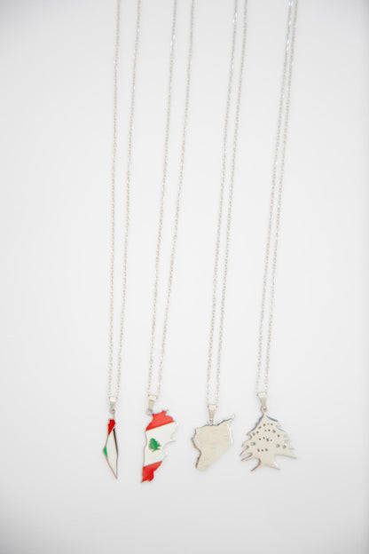 Lebanon Flag Necklace - Silver
