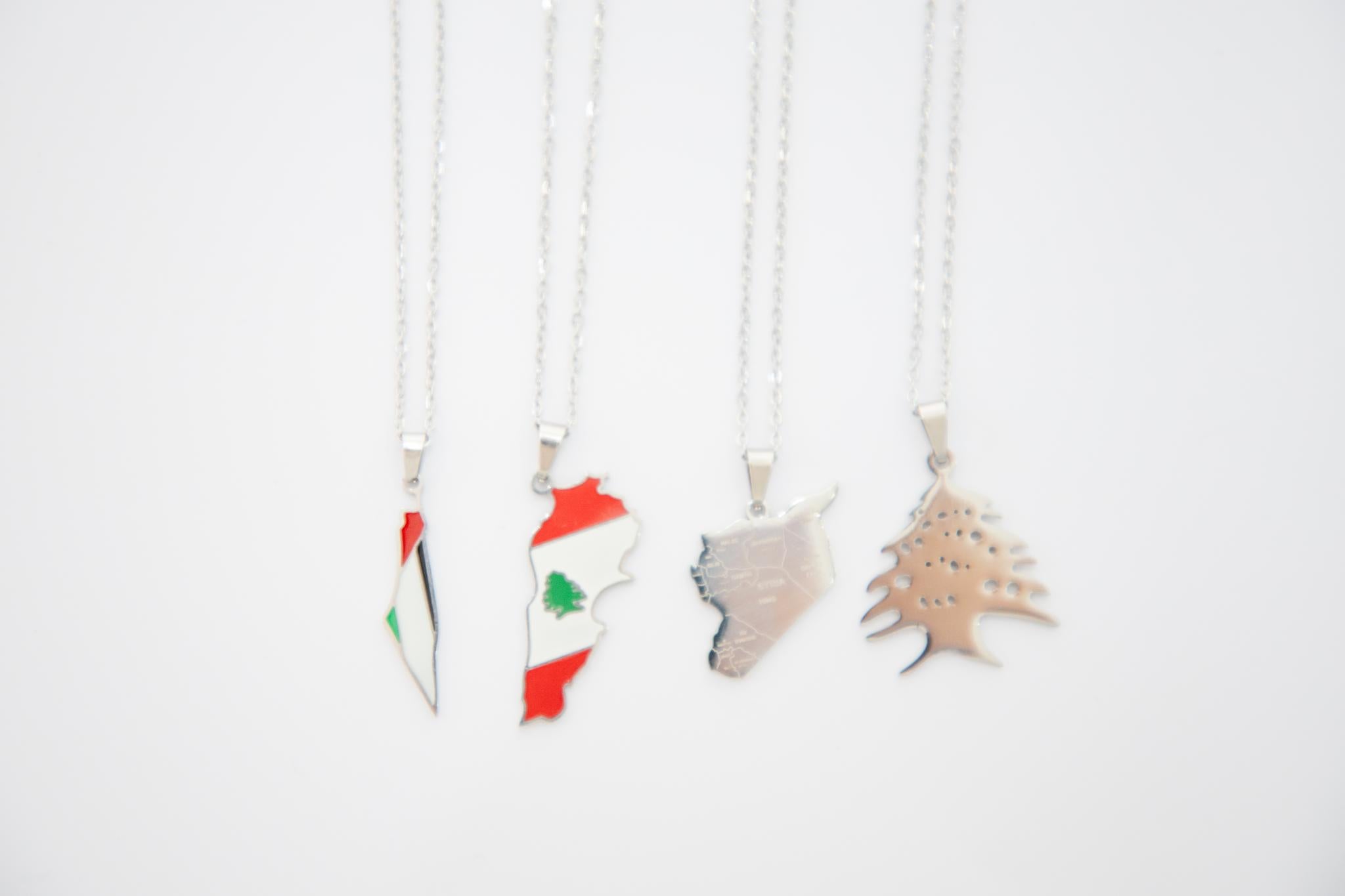 Lebanon Flag Necklace - Silver