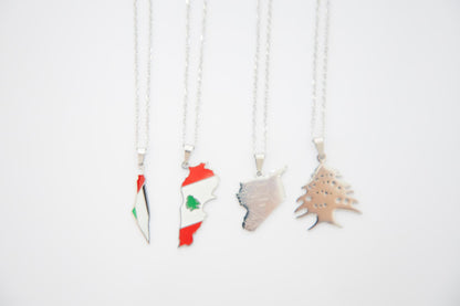 Lebanon Flag Necklace - Silver