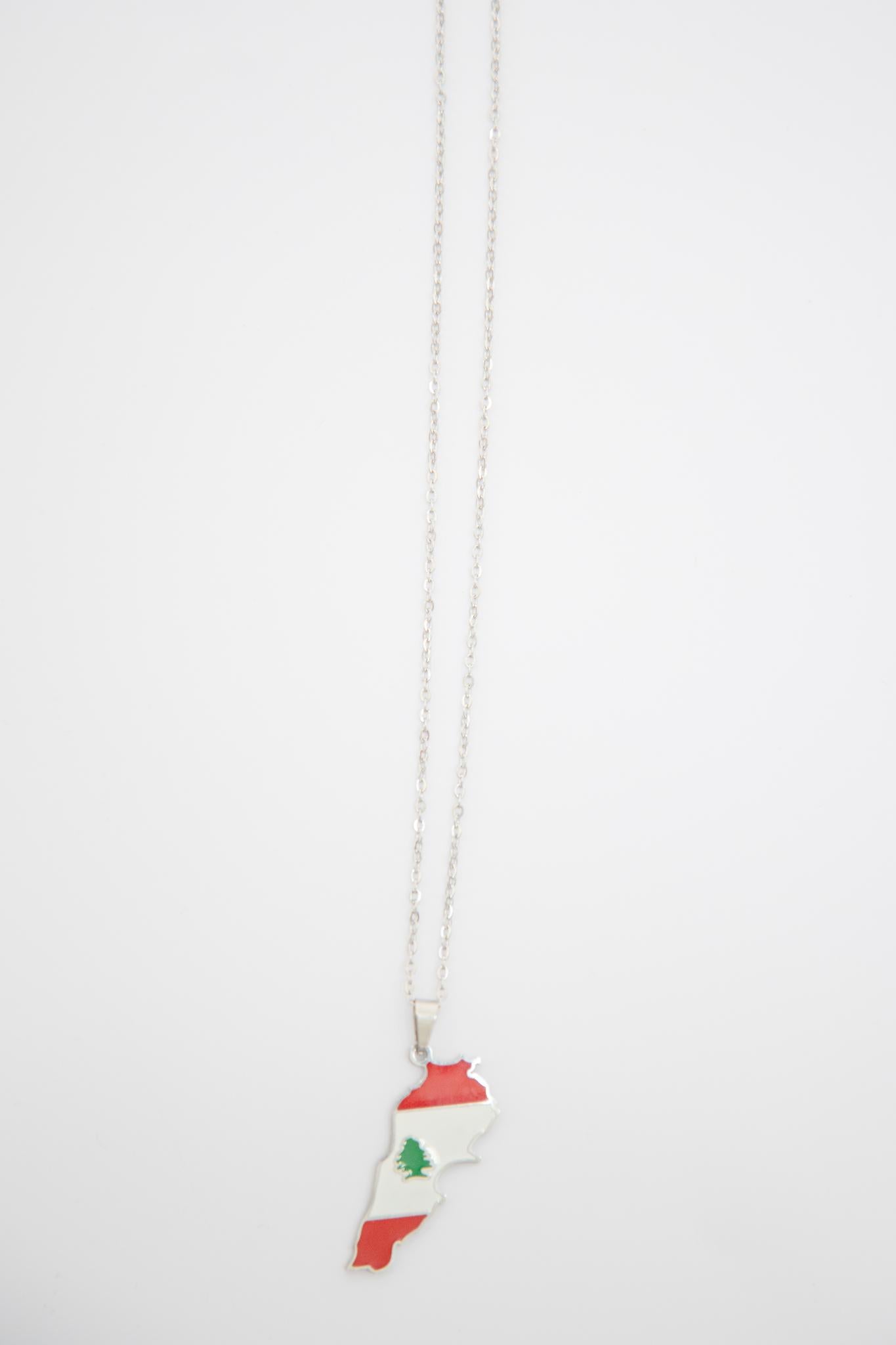 Lebanon Flag Necklace - Silver