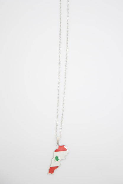 Lebanon Flag Necklace - Silver
