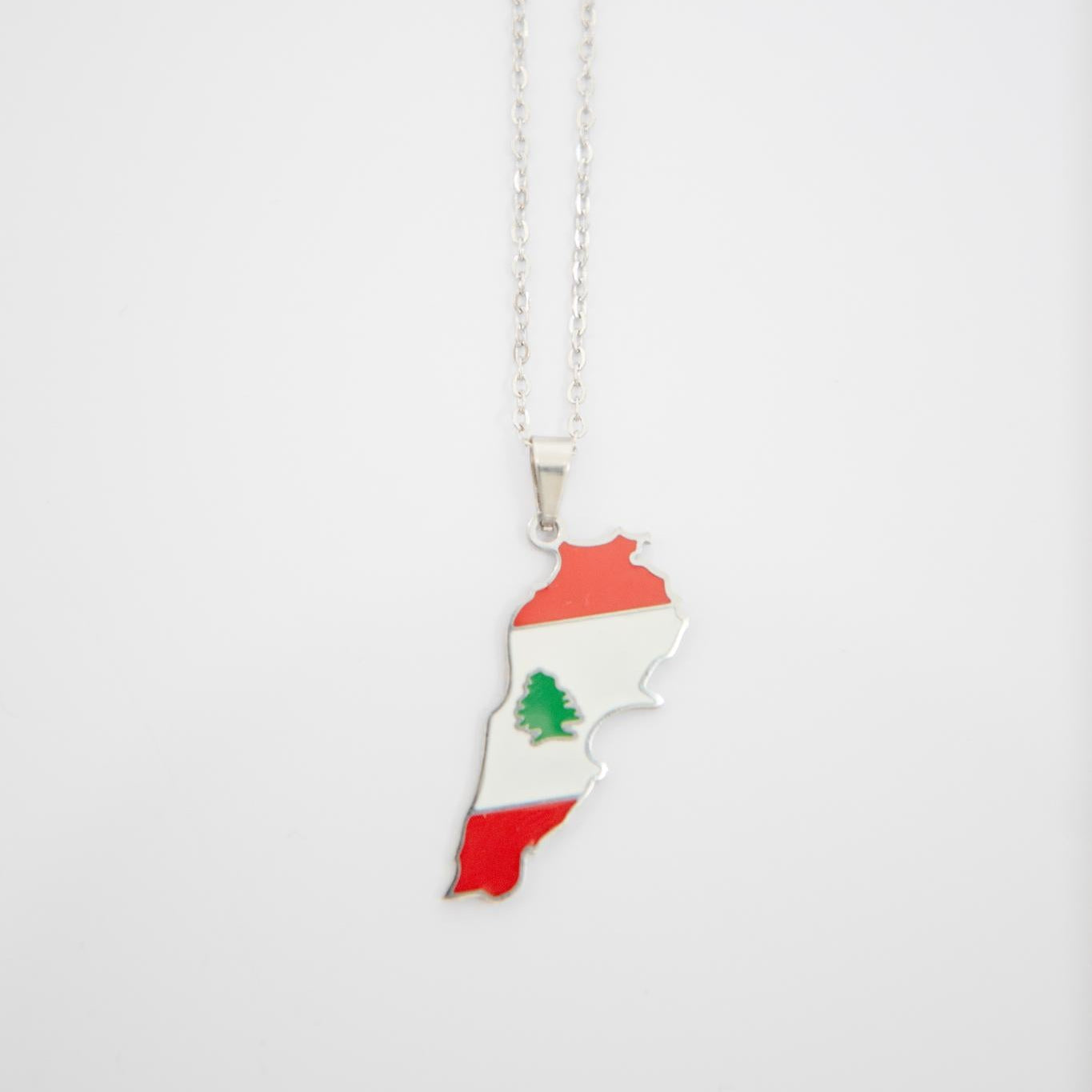 Lebanon Flag Necklace - Silver