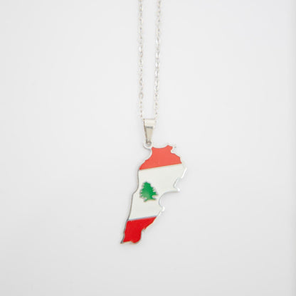 Lebanon Flag Necklace - Silver